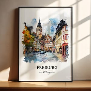 Freiburg im Breisgau kunst, zwarte woud print, Duitsland aquarel, Freiburg im Breisgau cadeau, reizen print, reisposter, housewarming cadeau