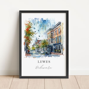 Arte de parede de Lewes Delaware, impressão de Rehoboth, aquarela do condado de Sussex DE, presente de Lewes Delaware, pôster de viagem, presente de inauguração de casa