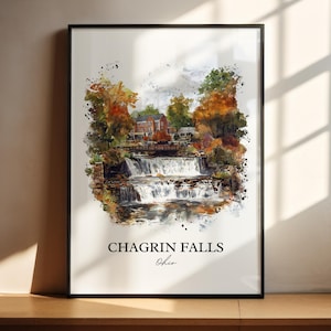 Chagrin Falls OH Wall Art, Cuyahoga County Print, Cleveland Watercolor, Chagrin Falls Gift, Travel Print, Travel Poster, Housewarming Gift