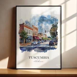 Tuscumbia AL Wall Art, Colbert County AL Print, Alabama Watercolor Art, Tuscumbia Gift, Travel Print, Travel Poster, Housewarming Gift
