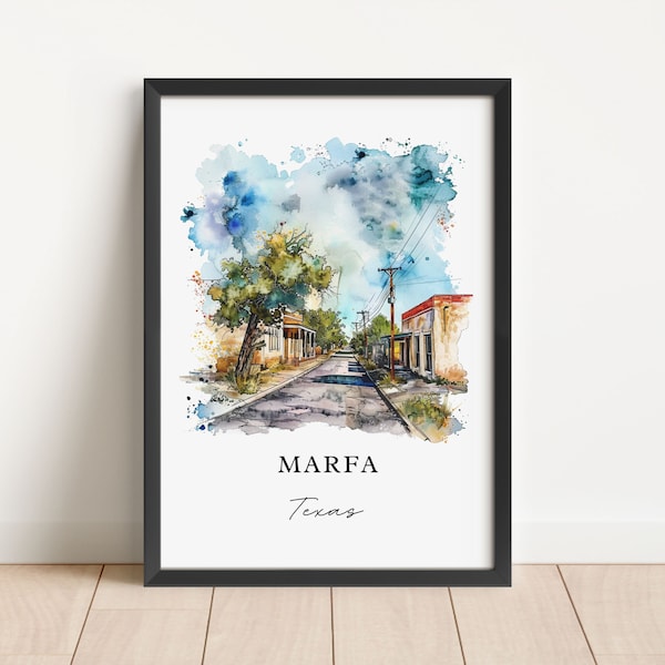 Marfa TX Wall Art, Marfa Texas Print, Marfa Watercolor, Marfa Texas Gift, Travel Print, Travel Poster, Housewarming Gift