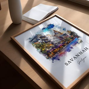 Savannah Georgia Wall Art, Savannah Print, Savannah GA Watercolor Art, Savannah Georgia Gift, Travel Poster, Housewarming Gift image 4