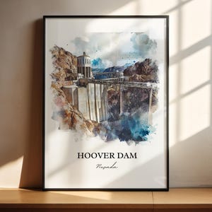 Hoover Dam NV Wall Art, Black Canyon Print, Nevada Watercolor Art, Hoover Dam Gift, Travel Print, Travel Poster, Housewarming Gift
