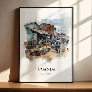 Uganda Wall Art, Uganda Print, Uganda Watercolor Art, Uganda Africa Gift, Travel Print, Travel Poster, Housewarming Gift