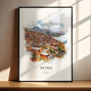 Puno Peru Wall Art, Lake Titicaca Print, Peru Watercolor Art, Puno Peru Gift, Travel Print, Travel Poster, Housewarming Gift