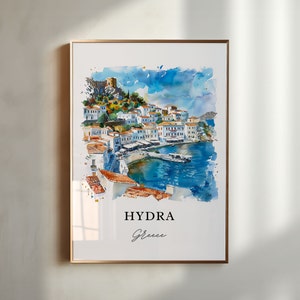 Hydra Griechenland Wandkunst, Saronische Inseln Druck, Hydra Aquarell, Hydra Griechenland Geschenk, Reiseplakat, Housewarminggeschenk
