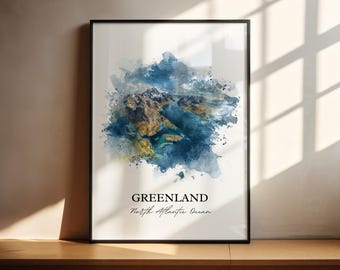 Groenland kunst aan de muur, Groenland print, Groenland aquarel kunst, Groenland cadeau, reizen print, reisposter, housewarming cadeau