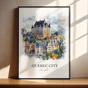 Art mural de la ville de Québec, impression du fleuve Saint-Laurent, aquarelle du Canada, cadeau de la ville de Québec, impression de voyage, affiche de voyage, cadeau de pendaison de crémaillère