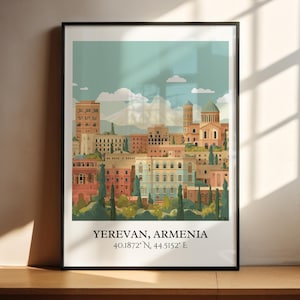 Arte de Yerevan, Arte de Viagem Retro de Yerevan, Decoração de Casa de Yerevan, Presente da Armênia, Arte de Viagem Armênia, Gravuras de Viagem, Presente de Inauguração de Casa
