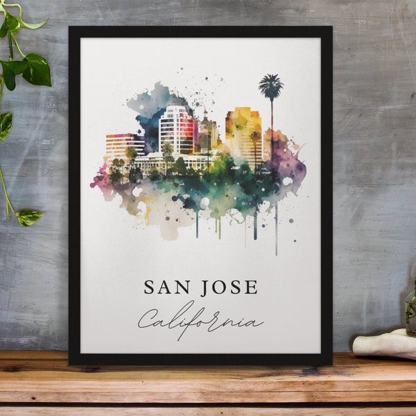 San Jose traditional travel art - California, San Jose poster, Wedding gift, Birthday present, Custom Text, Personalised Gift