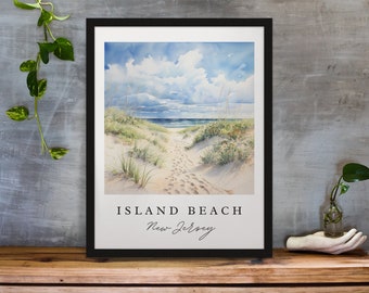 Arte de viaje tradicional del Parque Estatal Island Beach (Nueva Jersey), póster de Island Beach, regalo de boda, regalo de cumpleaños, opción de personalización