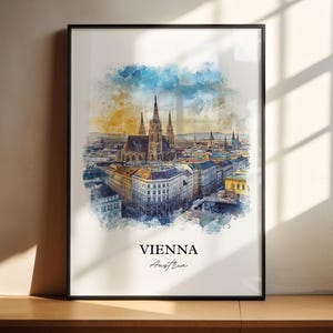 Arte de parede de Viena, impressão do horizonte de Viena, arte em aquarela da Áustria, presente de Viena na Áustria, impressão de viagem, pôster de viagem, presente de inauguração de casa