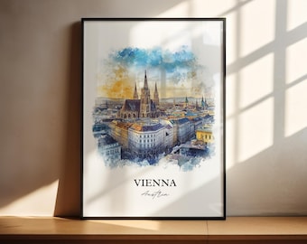 Vienna Wall Art, Vienna Skyline Print, Austria Watercolor Art, Vienna Austria Gift, Travel Print, Travel Poster, Housewarming Gift