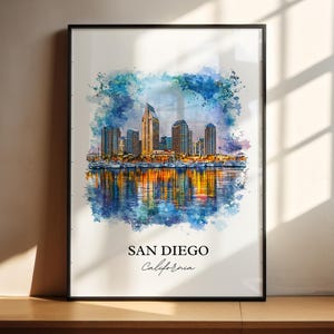 San Diego Wall Art, San Diego Print, San Diego Watercolor Art, San Diego Skyline Gift, Travel Print, Travel Poster, Housewarming Gift