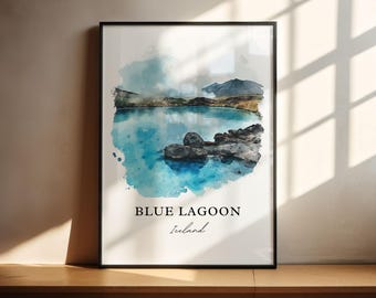 Blue Lagoon Wall Art, Iceland Print, Grindavík Iceland Watercolor Art, Blue Lagoon Gift, Travel Print, Travel Poster, Housewarming Gift
