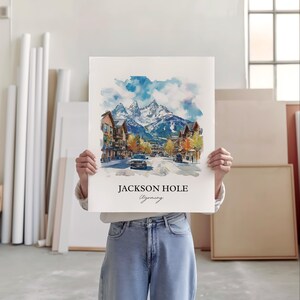 Väggkonst i Jackson Hole, tryck i Jackson, Wyoming, akvarellkonst i Wyoming, present till Jackson Hole, resetryck, reseaffisch, inflyttningspresent bild 5