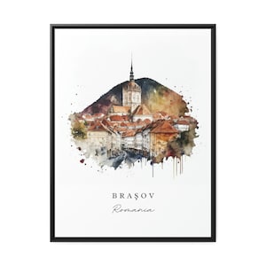 Brasov traditional travel art - Romania, Brasov poster, Wedding gift, Birthday present, Custom Text, Personalized Gift