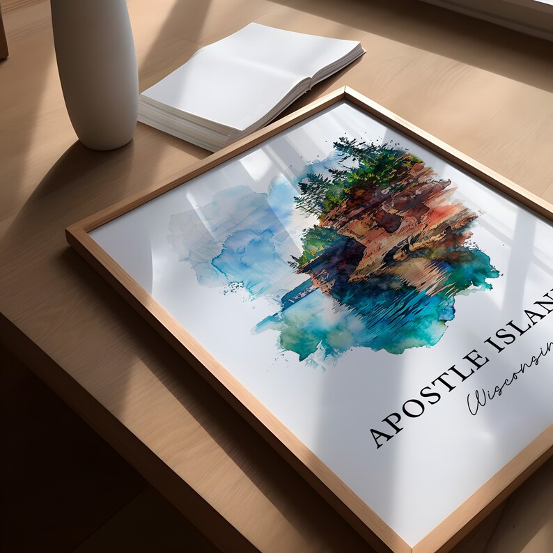 Apostle Islands Art, Apostle Islands WI Print, Wisconsin Watercolor, Apostle Islands Gift, Travel Poster, Housewarming Gift image 3