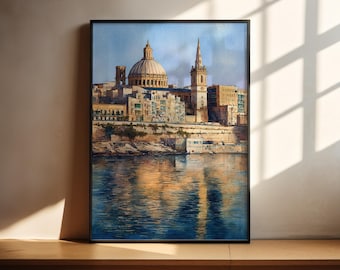 Valletta Malta Watercolor Art Valletta Travel Print Valletta Malta Artwork Malta Decor Malta Wall Art