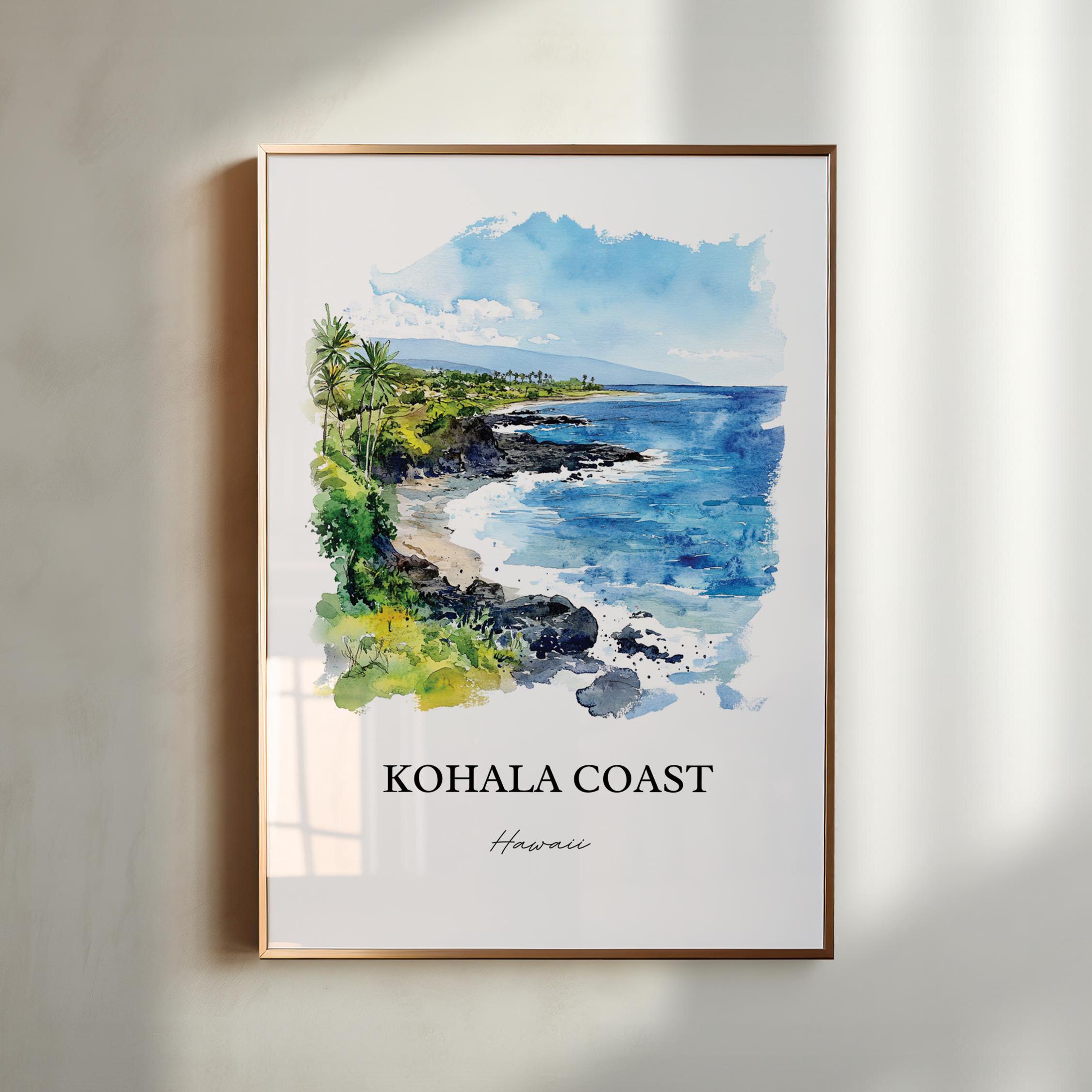 コハラ海岸の水彩画プリント、ハワイ島旅行ポスター - Etsy 日本