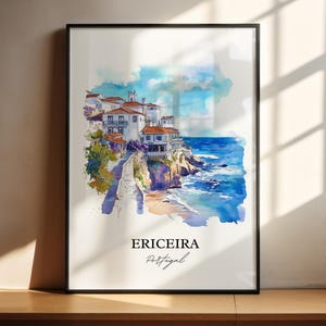 Ericeira Wall Art, Lisbon Print, Portugal Watercolor Art, Ericeira Portugal Gift, Travel Print, Travel Poster, Housewarming Gift