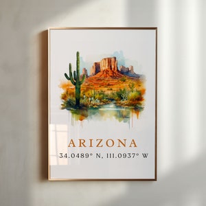 Arizona wall art - Arizona poster print with coordinates, AZ Art - Framed and Unframed Options - Wedding gift, Birthday present, Custom Text