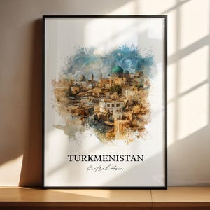 Turkmenistan Wall Art, Turkmenistan Print, Asia Watercolor Art, Turkmenistan Country Gift, Travel Print, Travel Poster, Housewarming Gift
