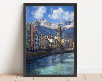 Innsbruck Watercolor Art Innsbruck Travel Print Innsbruck Austria Artwork Austria Decor Innsbruck Wall Art