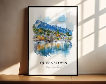 Queenstown NZ Wall Art, South Island Print, New Zealand Watercolor Art, Queenstown Gift, Travel Print, Travel Poster, Housewarming Gift