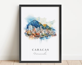 Caracas traditional travel art - Venezuela, Caracas poster, Wedding gift, Birthday present, Custom Text, Personalized Gift