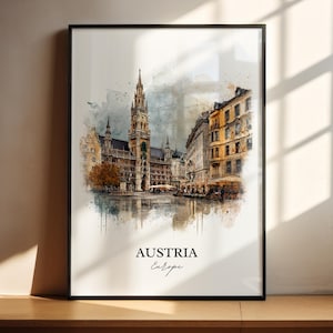 Austria Wall Art, Austria Print, Austria Watercolor Art, Austria Gift, Travel Print, Travel Poster, Housewarming Gift