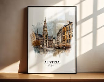 Österreich Wandbild, Österreich Druck, Österreich Aquarell Kunst, Österreich Geschenk, Reisedruck, Reiseplakat, Einweihungsgeschenk