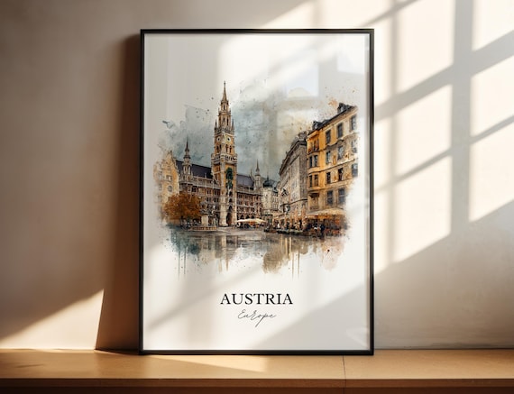 Austria Wall Art, Austria Print, Austria Watercolor Art, Austria Gift, Travel Print, Travel Poster, Housewarming Gift