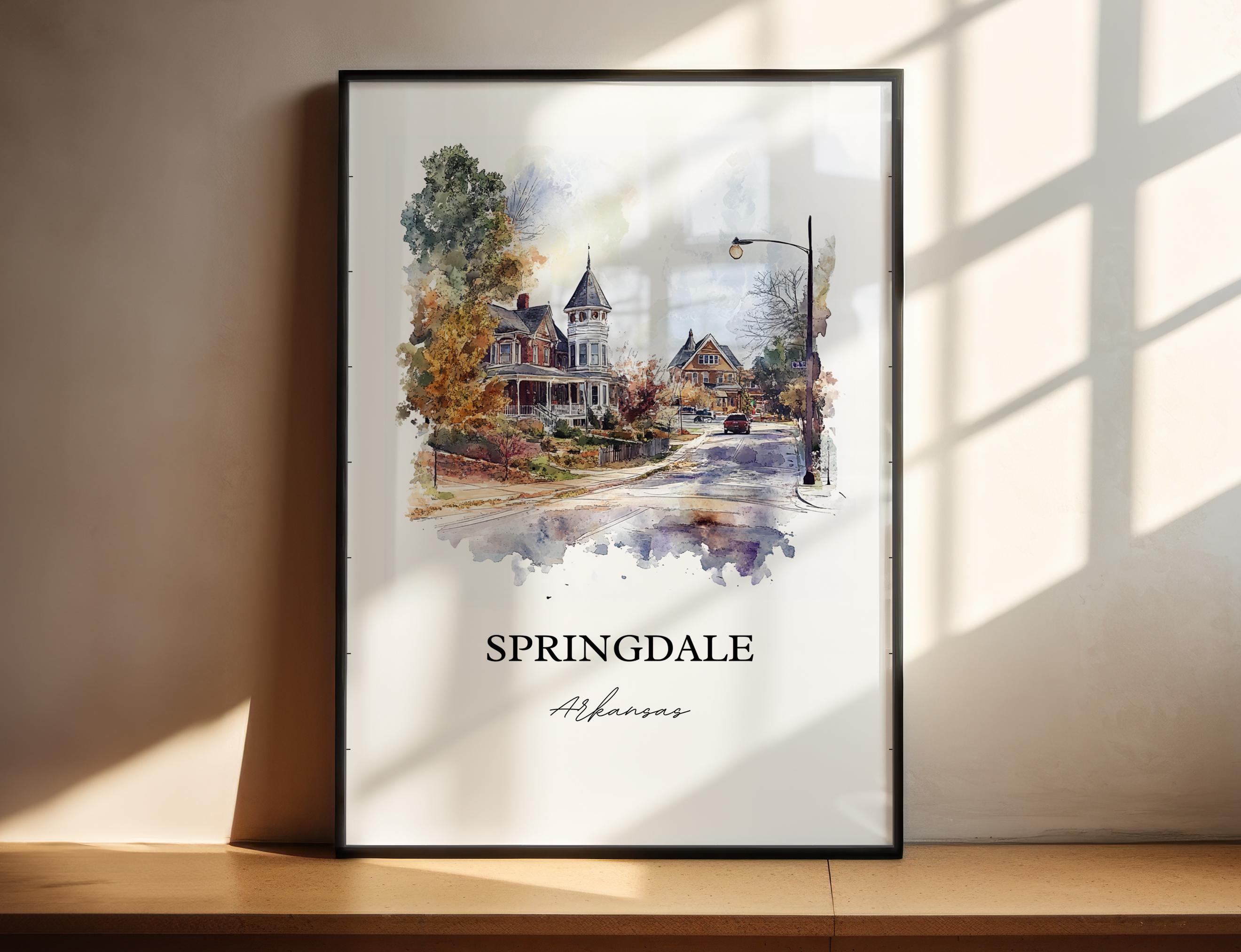 Springdale AR Wall Art, Ozark Mountains Print, Arkansas Watercolor, Springdale Arkansas Gift, Travel Print, Travel Poster, Housewarming Gift