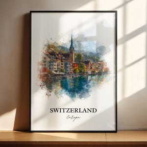 Switzerland Art, Switzerland Print, Switzerland Watercolor Art, Switzerland Country Gift, Travel Print, Travel Poster, Housewarming Gift