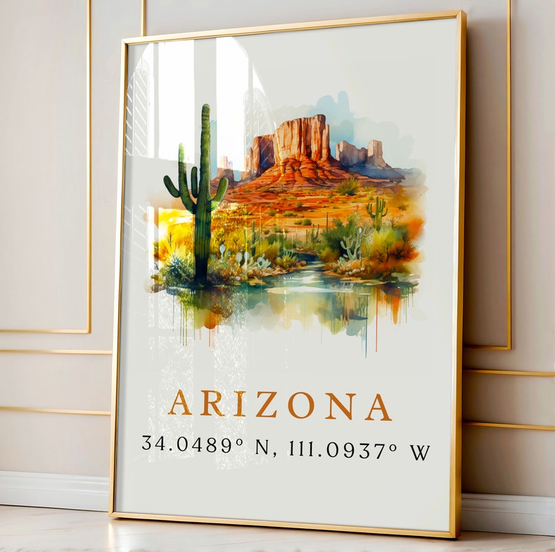 Arizona wall art - Arizona poster print with coordinates, AZ Art - Framed and Unframed Options - Wedding gift, Birthday present, Custom Text image 4