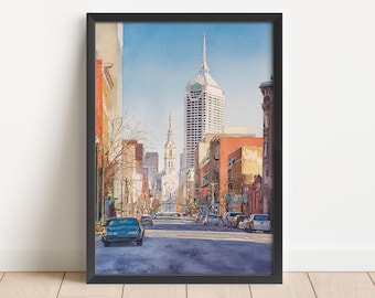 Indianapolis IN Watercolor Art Indianapolis Travel Print Indianapolis Artwork Indy Decor Indianapolis Skyline Wall Art