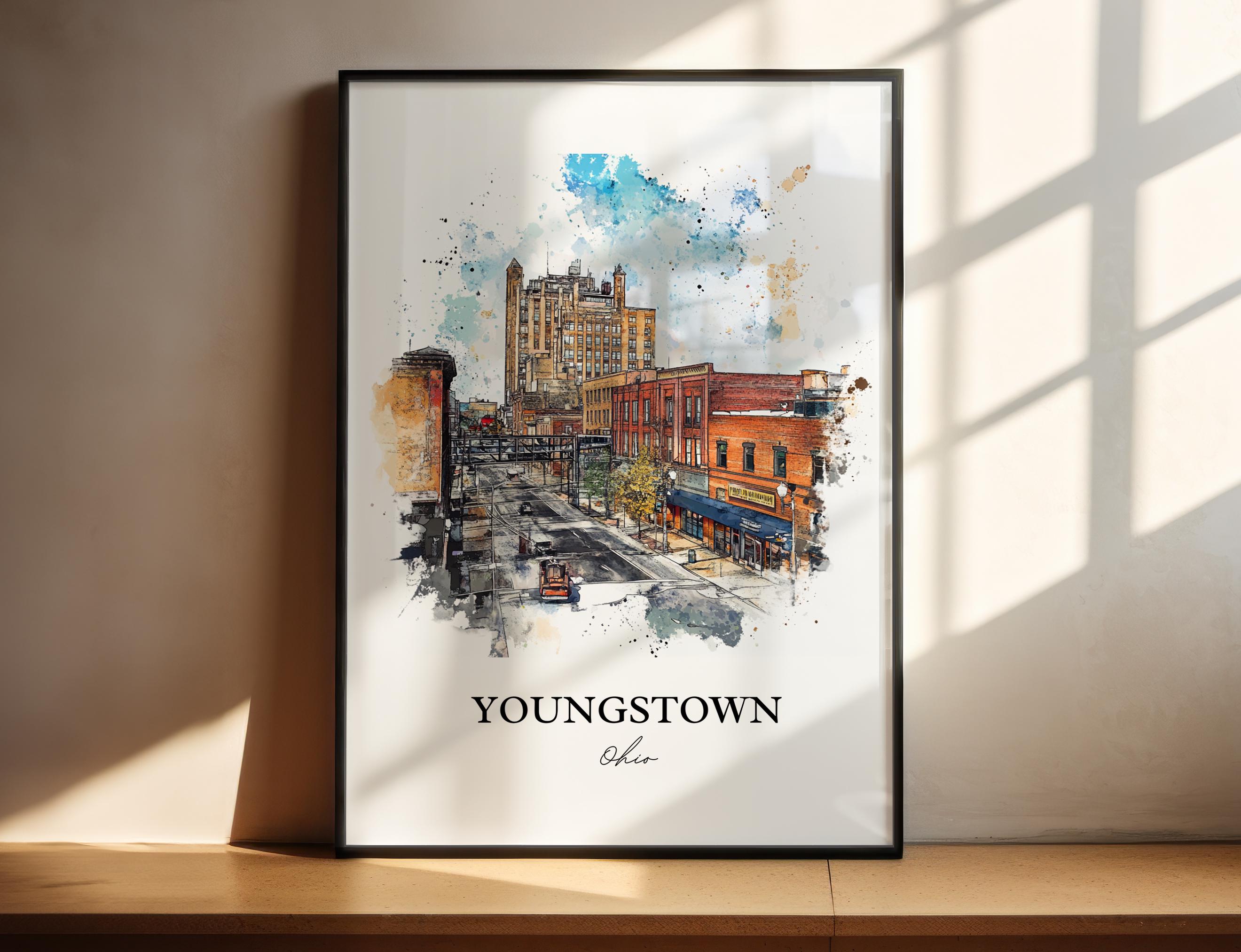 Arte de parede de Youngstown OH, impressão do condado de Mahoning, arte em aquarela de Ohio, presente de Youngstown OH, impressão de viagem, pôster de viagem, presente de inauguração de casa