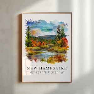 New Hampshire wall art - New Hampshire print with coordinates, Framed and Unframed Options - The Perfect Gift, Personalization Available