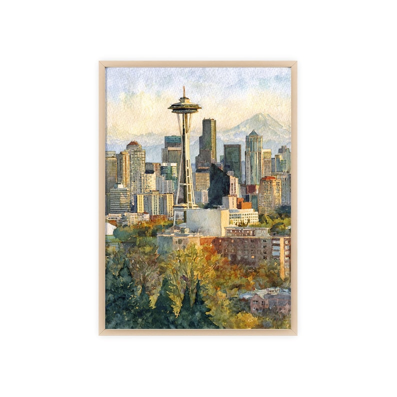 Seattle WA Watercolor Art Seattle Travel Print Seattle Washington Artwork Seattle WA Decor Washington State Wall Art image 7
