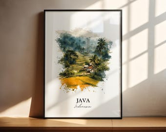 Java Indonesia Art, Indonesia Print, Indonesia Watercolor, Java Indonesia Gift, Indonesia Travel Print, Travel Poster, Housewarming Gift