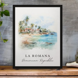 La Romana traditional travel art - Dominican Republic, La Romana poster, Wedding gift, Birthday present, Custom Text, Personalized Gift