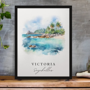 Victoria Seychelles travel art - Seychelles, Victoria poster, Wedding gift, Birthday present, Custom Text, Personalized Gift
