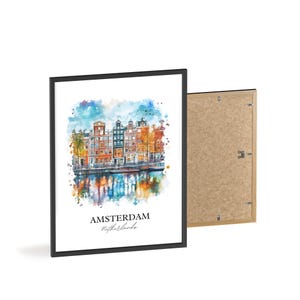 Arte mural de Ámsterdam, impresión NLD de Ámsterdam, acuarela de los Países Bajos, regalo de Ámsterdam, impresión de viaje, póster de viaje, regalo de inauguración de la casa imagen 8