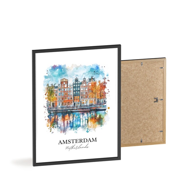 Arte mural de Ámsterdam, impresión NLD de Ámsterdam, acuarela de los Países Bajos, regalo de Ámsterdam, impresión de viaje, póster de viaje, regalo de inauguración de la casa imagen 8