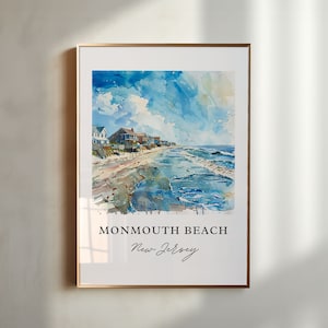 Arte de parede de Monmouth Beach, impressão de Jersey Shore, aquarela de Monmouth Beach, presente de Monmouth Beach, pôster de viagem, presente de inauguração de casa