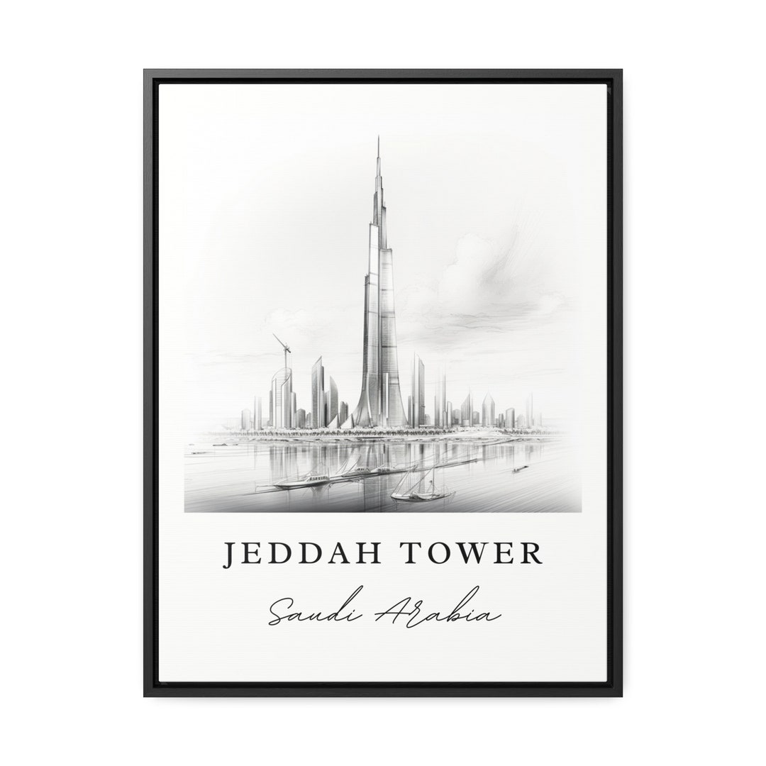 Jeddah Tower Pencil Sketch Travel Art Saudi Arabia Architectural Print