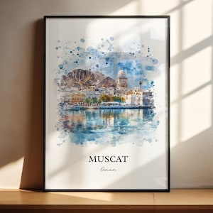 Muscat Oman Wall Art, Muscat Print, Oman Watercolor Art, Muscat Oman Gift, Travel Print, Travel Poster, Housewarming Gift