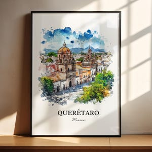 Arte mural de Querétaro, Impresión de la región del Bajío, Arte de acuarela de México, Regalo de Santiago de Querétaro, Impresión de viaje, Cartel de viaje, Regalo de inauguración de la casa