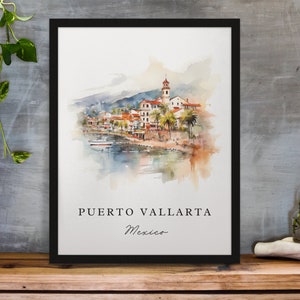 Peurto Vallarta traditional travel art - Mexico, Puerto Vallarta poster, Wedding gift, Birthday present, Custom Text, Personalized Gift